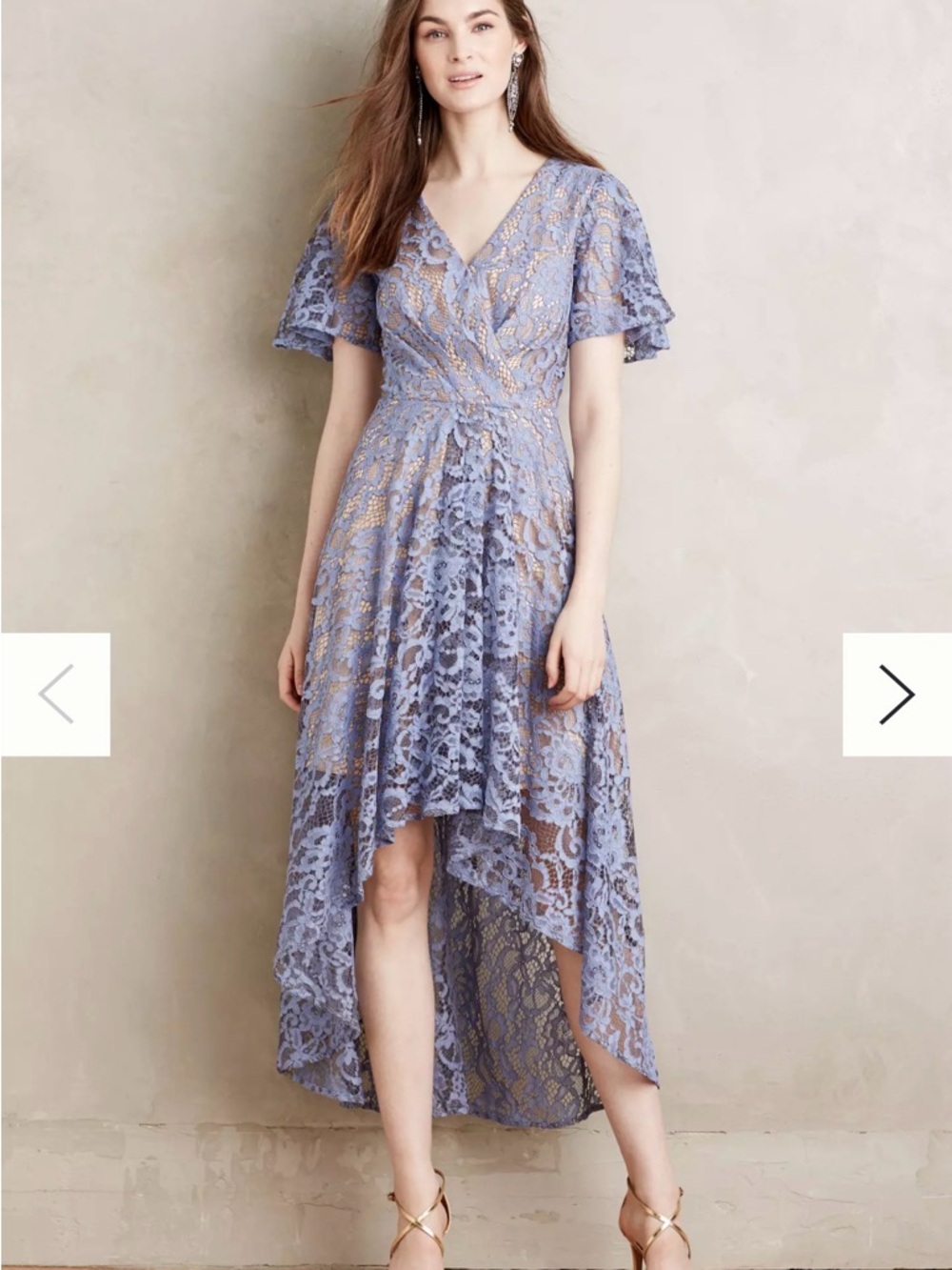 Moulinette Soeurs Lavender Lace High-Low Wrap Dress with Gold Underlay